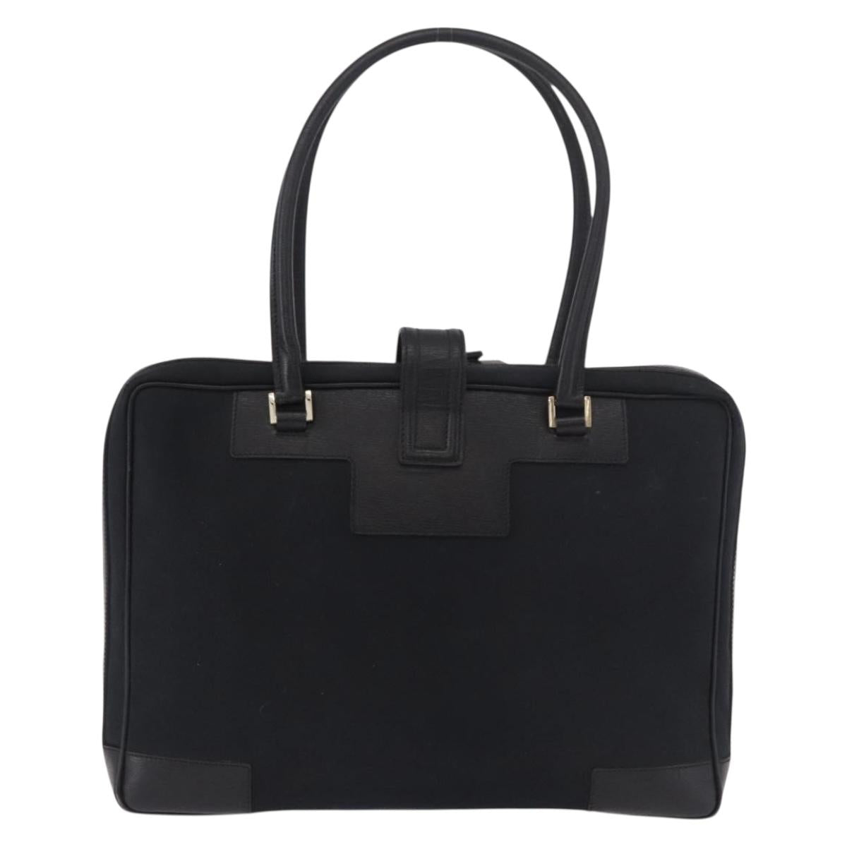 GUCCI Hand Bag Canvas Black Gold Auth 184433