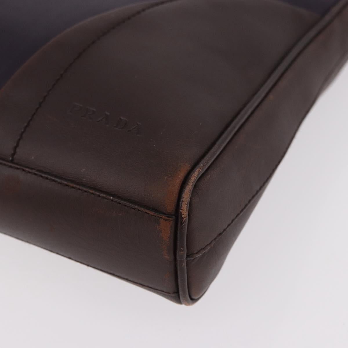 PRADA Shoulder Bag Leather Navy Silver Auth 184434