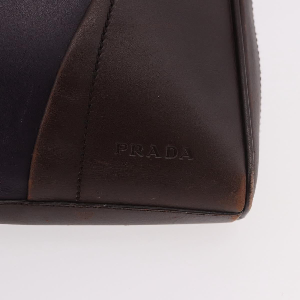 PRADA Shoulder Bag Leather Navy Silver Auth 184434