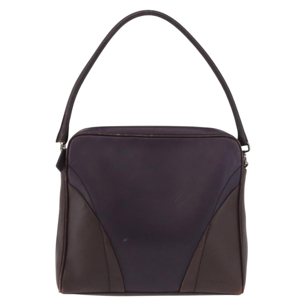 PRADA Shoulder Bag Leather Navy Silver Auth 184434