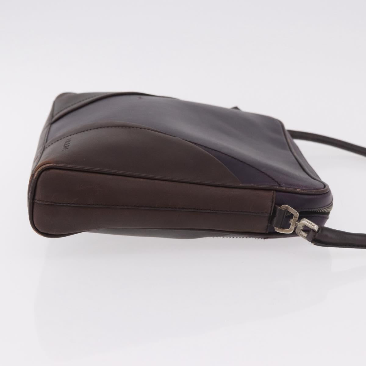 PRADA Shoulder Bag Leather Navy Silver Auth 184434