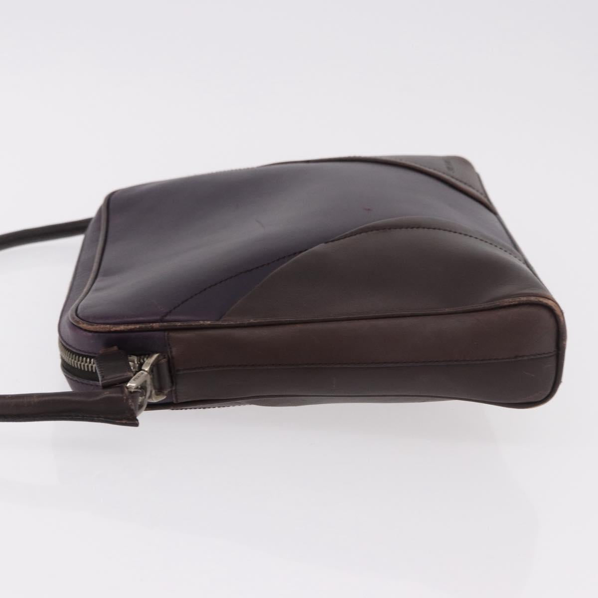 PRADA Shoulder Bag Leather Navy Silver Auth 184434