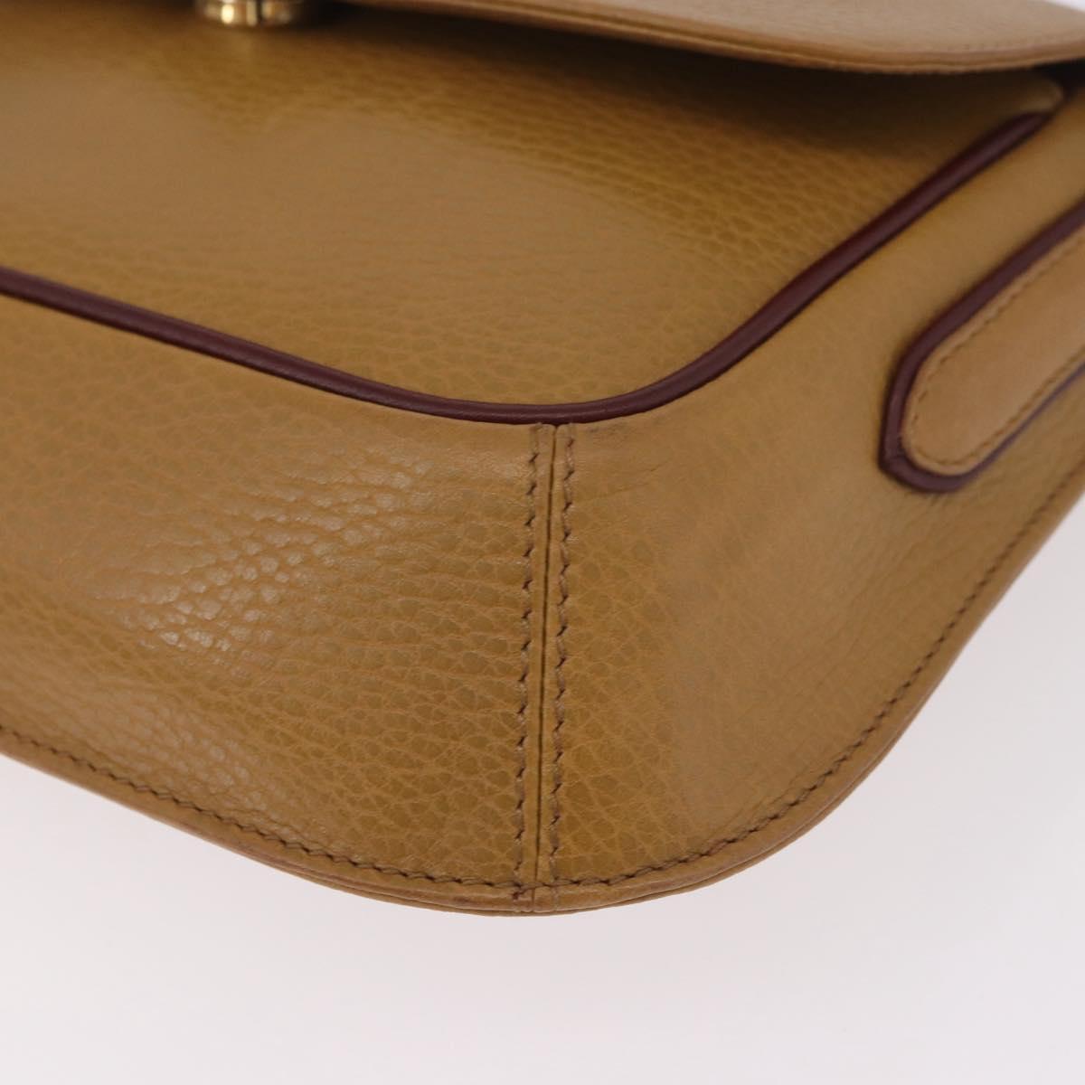 CARTIER Shoulder Bag Leather Beige Gold Auth 184435