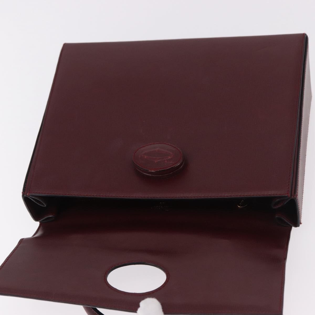 CARTIER Must Line Hand Bag Leather Bordeaux Gold Auth 184437A