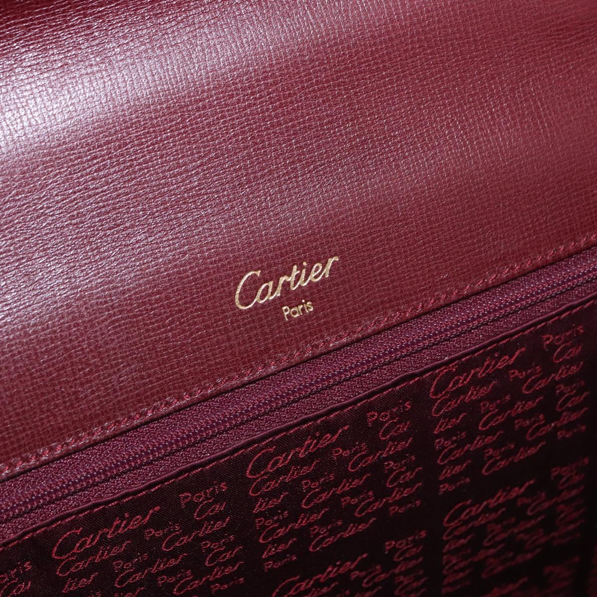 CARTIER Must Line Hand Bag Leather Bordeaux Gold Auth 184437A
