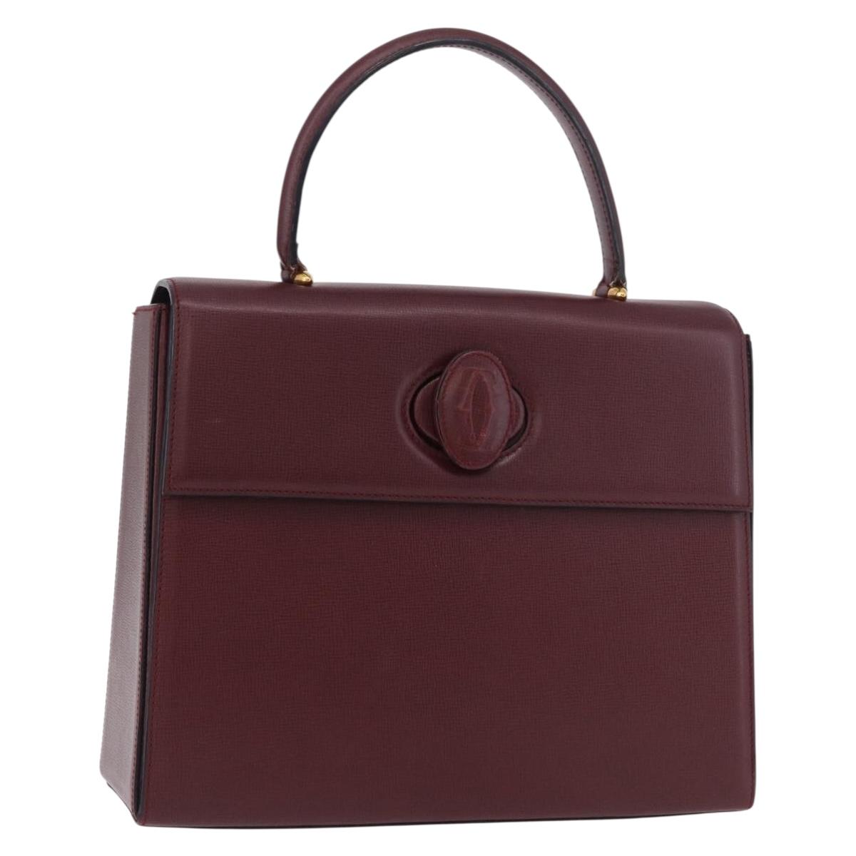 CARTIER Must Line Hand Bag Leather Bordeaux Gold Auth 184437A