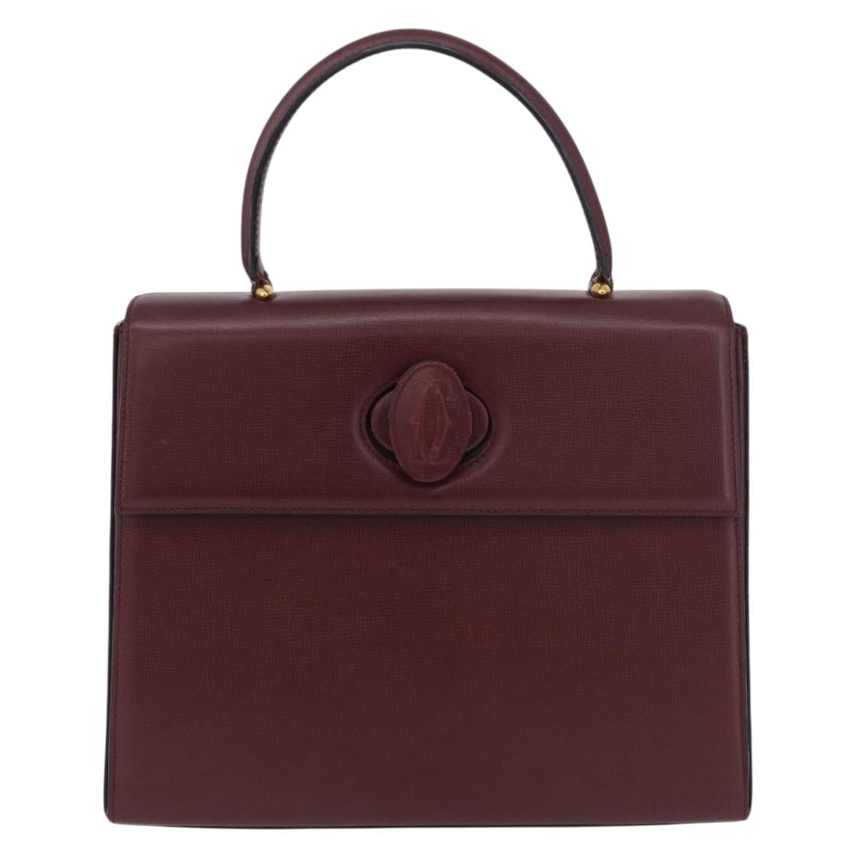 CARTIER Must Line Hand Bag Leather Bordeaux Gold Auth 184437A