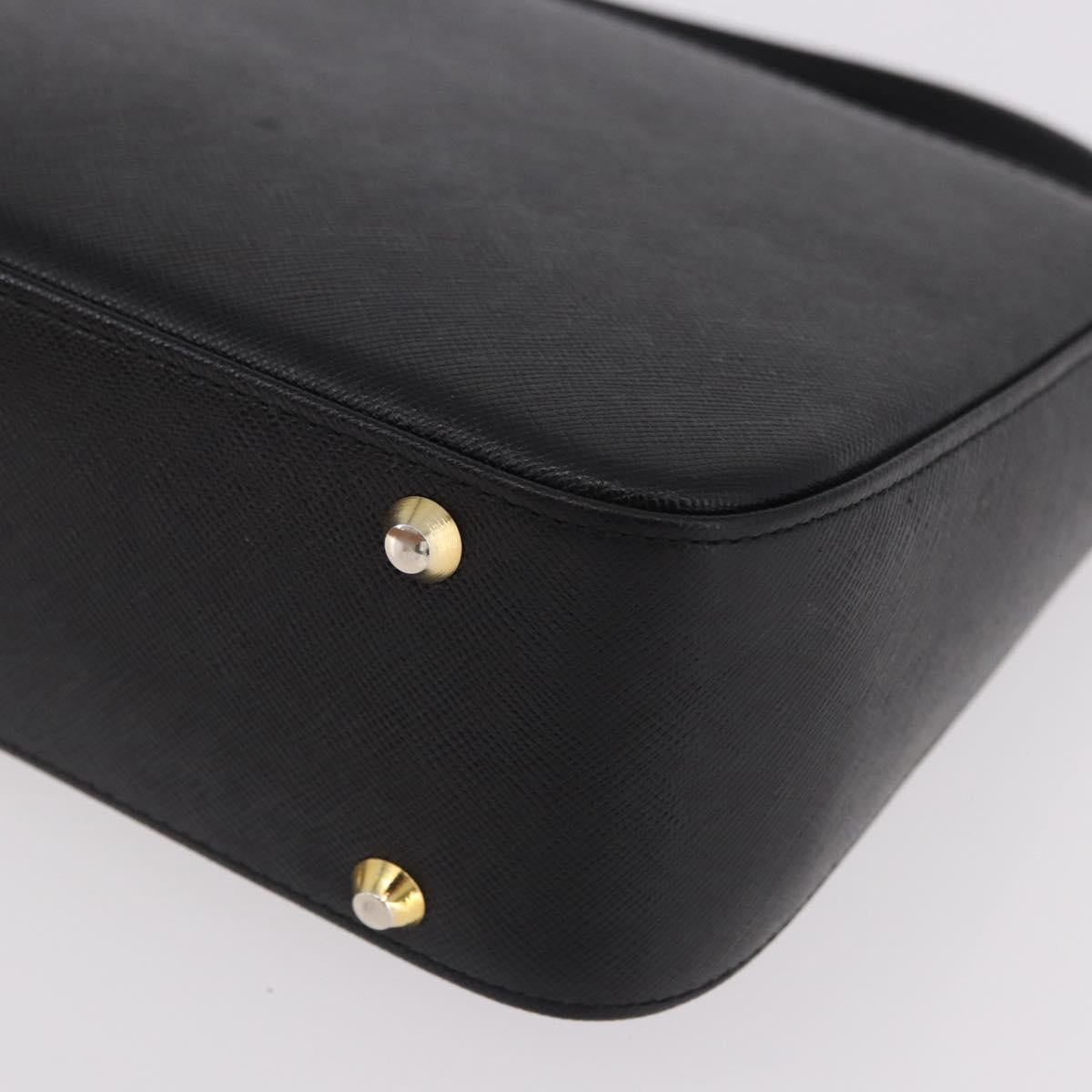 BURBERRY Hand Bag Leather Black Gold Auth 184438
