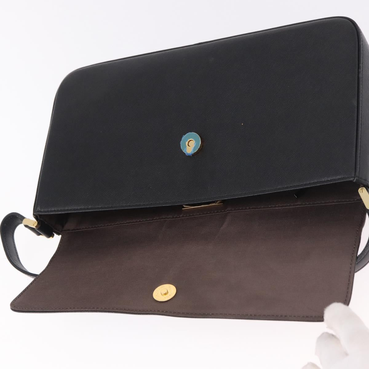 BURBERRY Hand Bag Leather Black Gold Auth 184438
