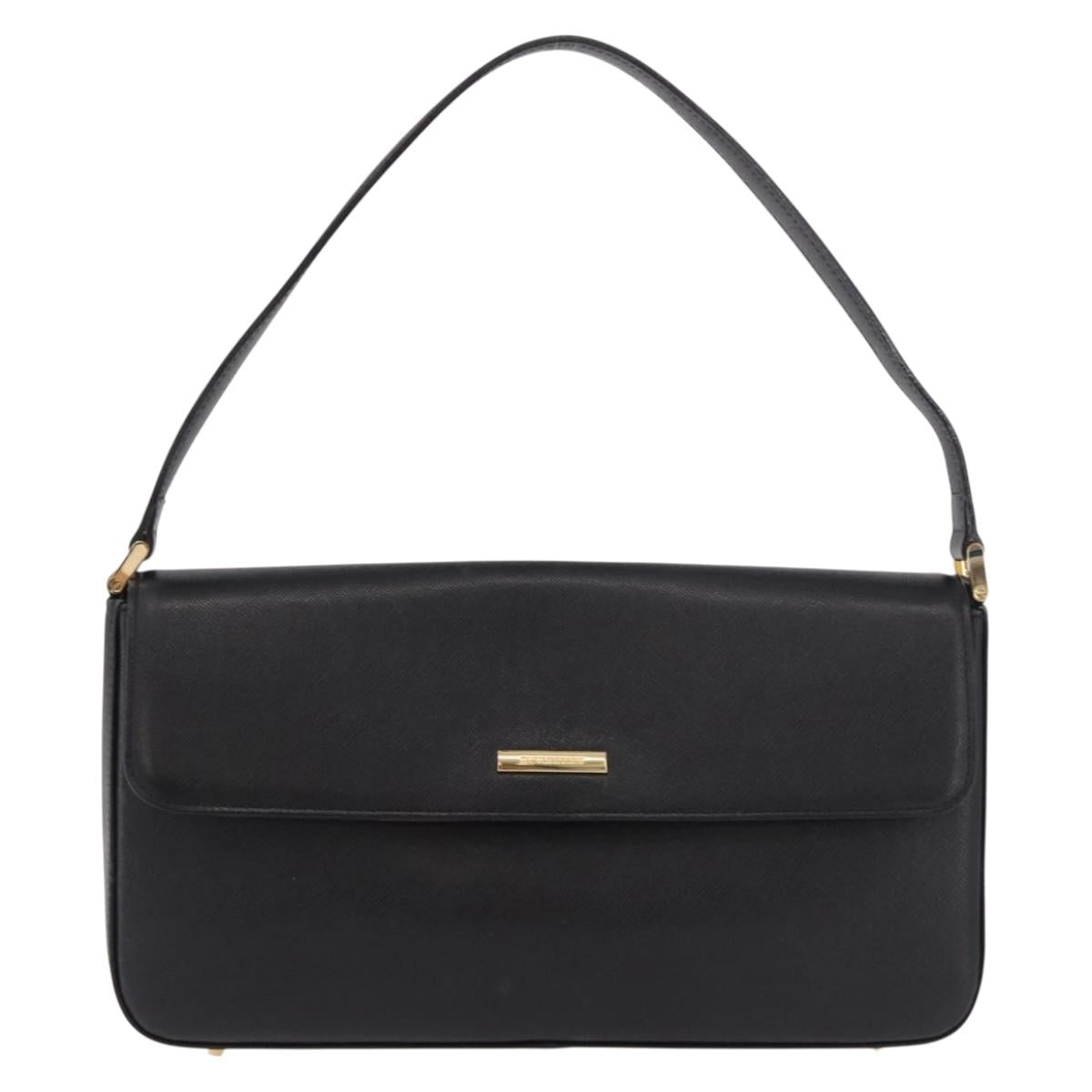 BURBERRY Hand Bag Leather Black Gold Auth 184438