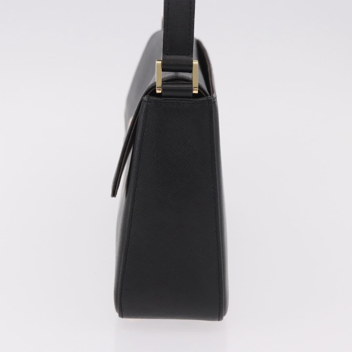 BURBERRY Hand Bag Leather Black Gold Auth 184438