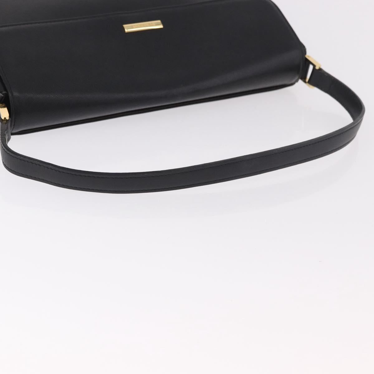 BURBERRY Hand Bag Leather Black Gold Auth 184438