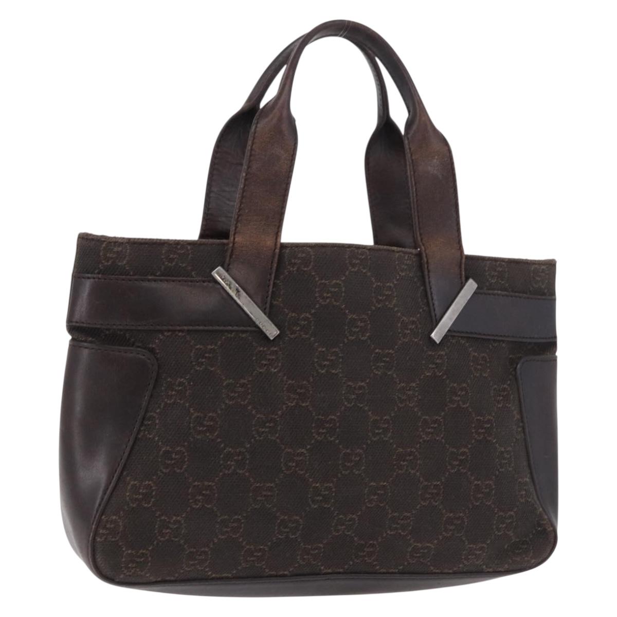 GUCCI GG Canvas Hand Bag Dark Brown Silver 73984 Auth 184439