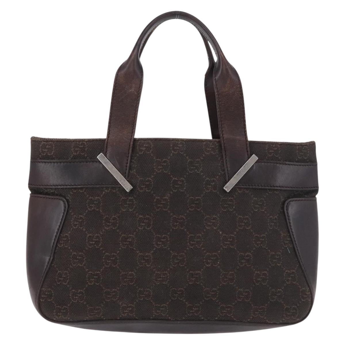 GUCCI GG Canvas Hand Bag Dark Brown Silver 73984 Auth 184439