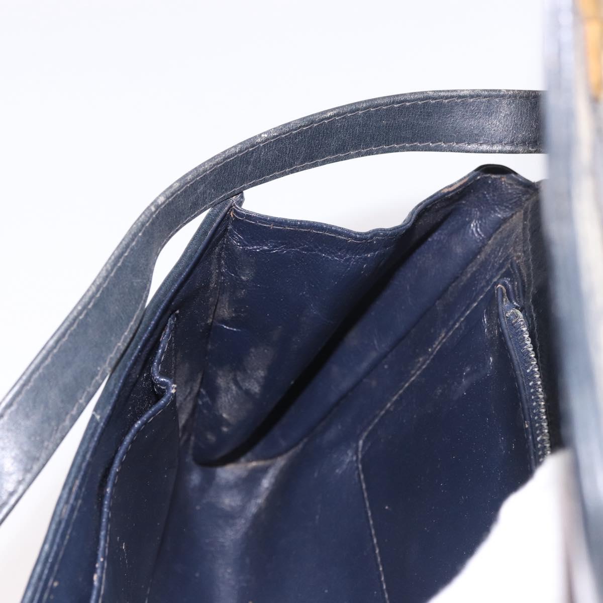 GUCCI GG Supreme Shoulder Bag PVC Navy Gold Auth 184440