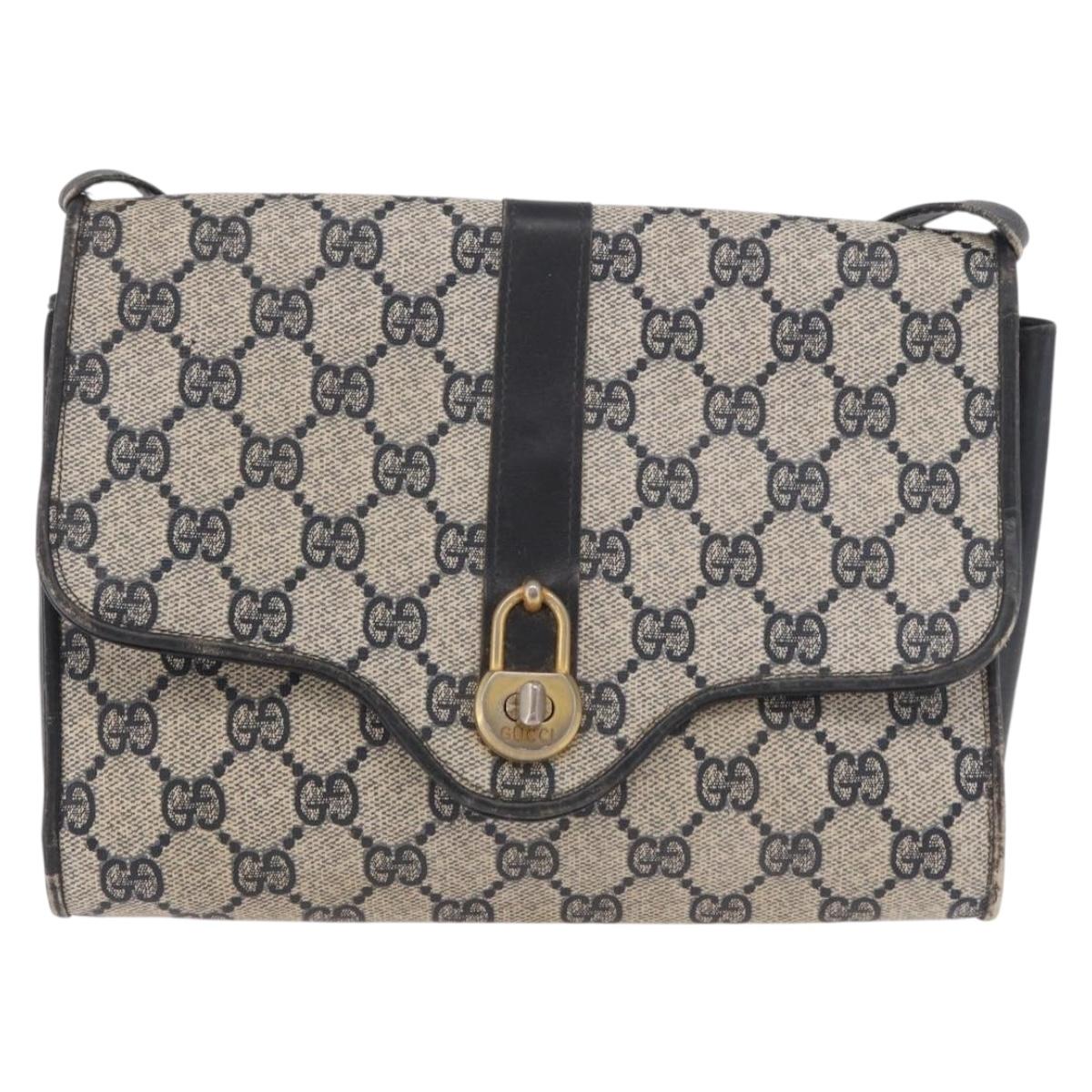GUCCI GG Supreme Shoulder Bag PVC Navy Gold Auth 184440