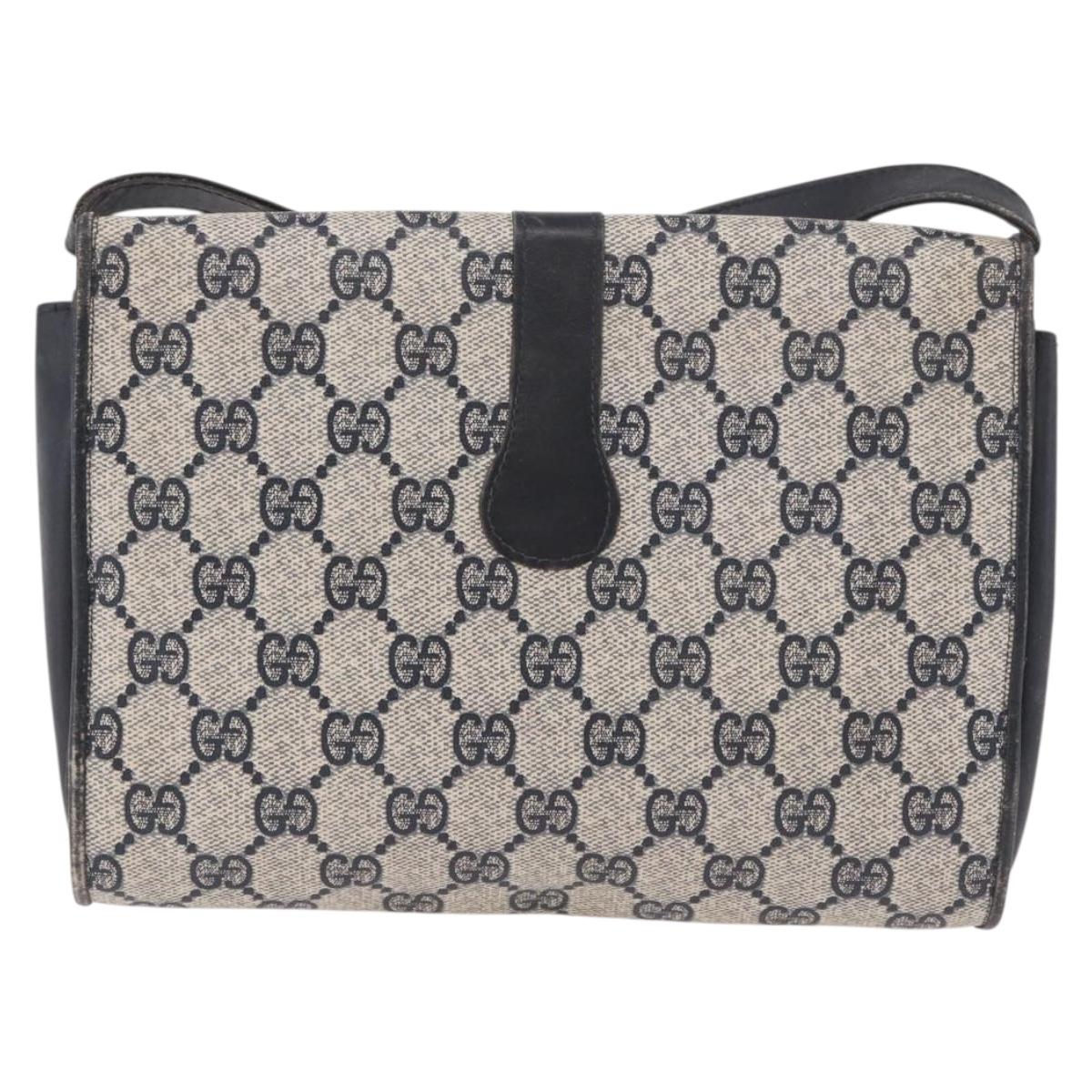 GUCCI GG Supreme Shoulder Bag PVC Navy Gold Auth 184440
