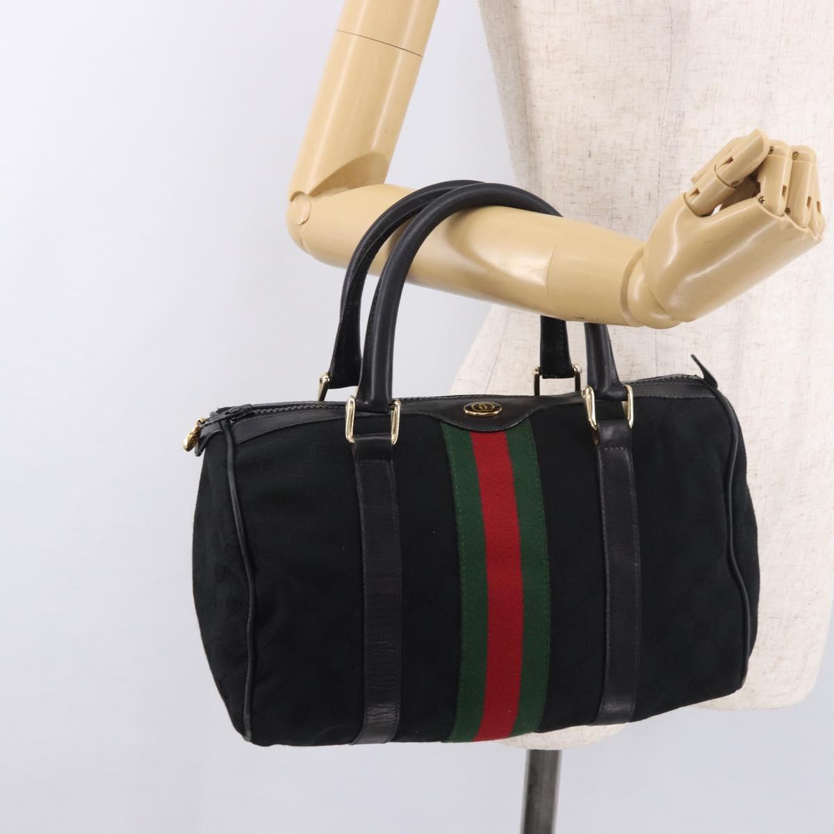 GUCCI GG Canvas Web Sherry Line Hand Bag Black Red Green 010 378 Auth 184441