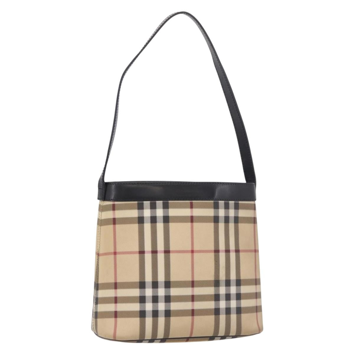 BURBERRY Nova Check Shoulder Bag PVC Beige Silver Auth 184442