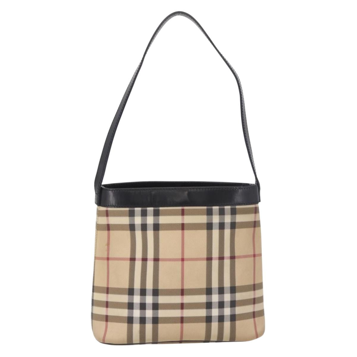 BURBERRY Nova Check Shoulder Bag PVC Beige Silver Auth 184442