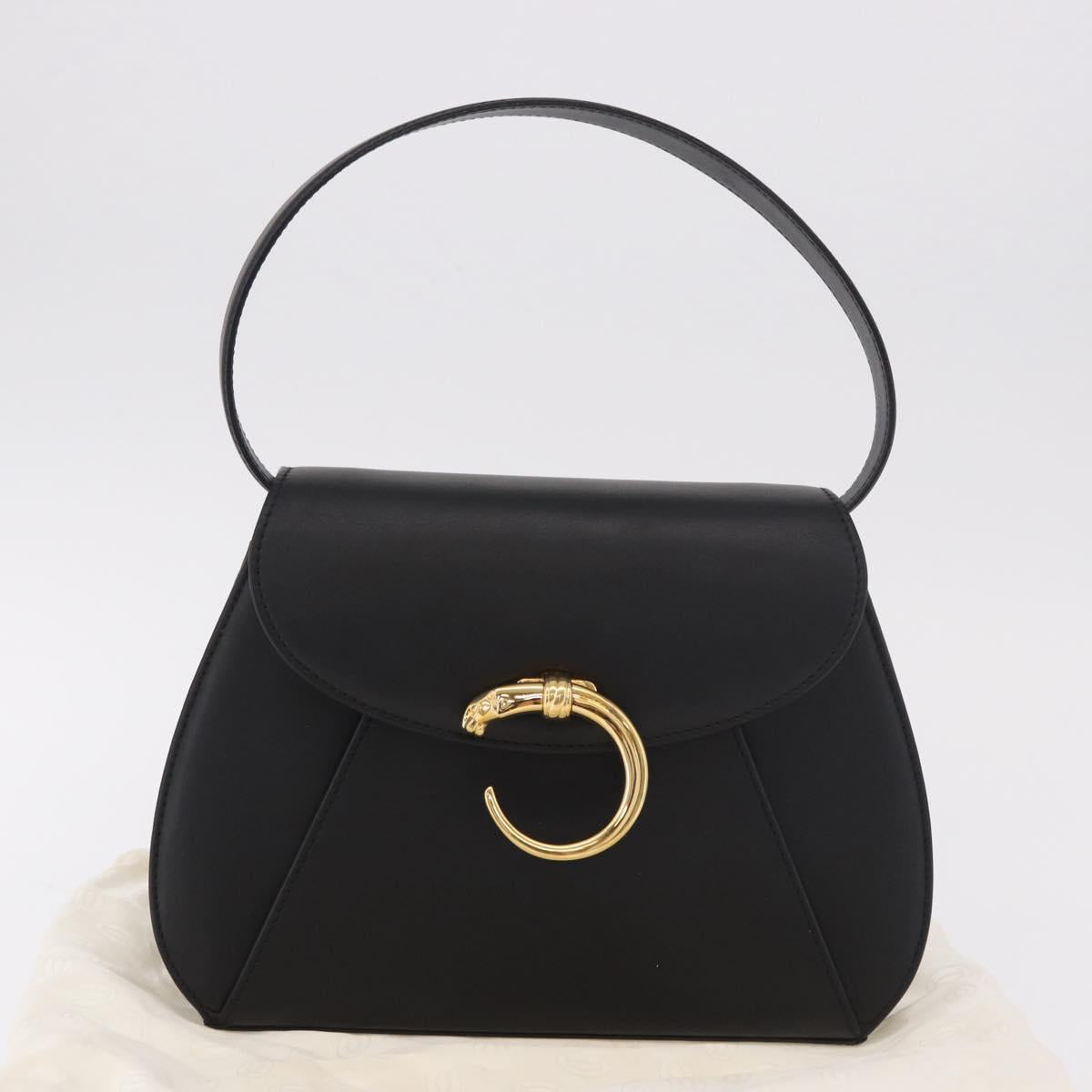 CARTIER PANTHERE Hand Bag Leather Black Gold Auth 184443V