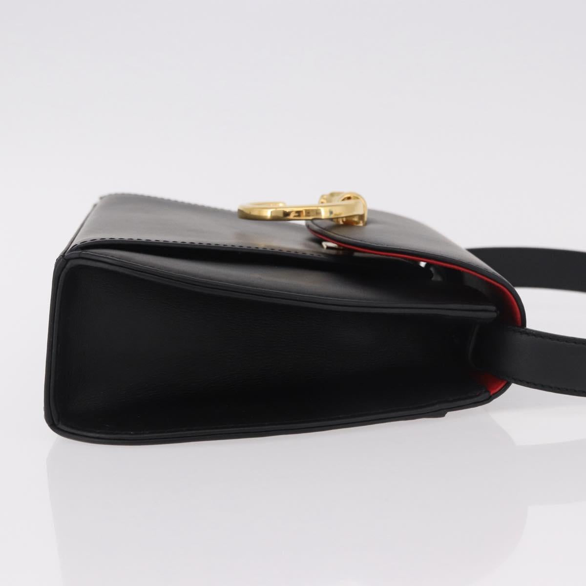CARTIER PANTHERE Hand Bag Leather Black Gold Auth 184443V