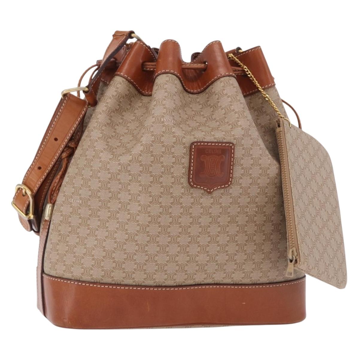 CELINE Macadam Canvas Shoulder Bag PVC Beige Gold Auth 184444