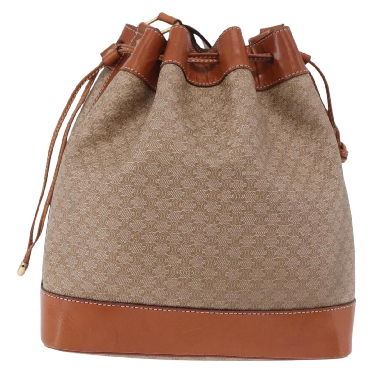 CELINE Macadam Canvas Shoulder Bag PVC Beige Gold Auth 184444