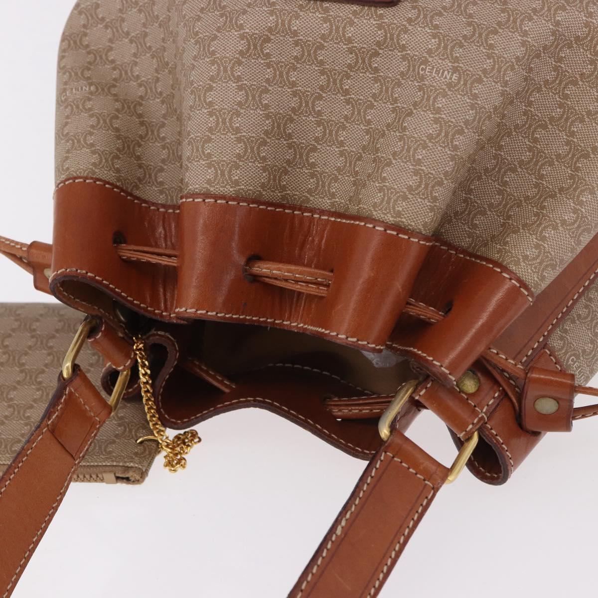 CELINE Macadam Canvas Shoulder Bag PVC Beige Gold Auth 184444