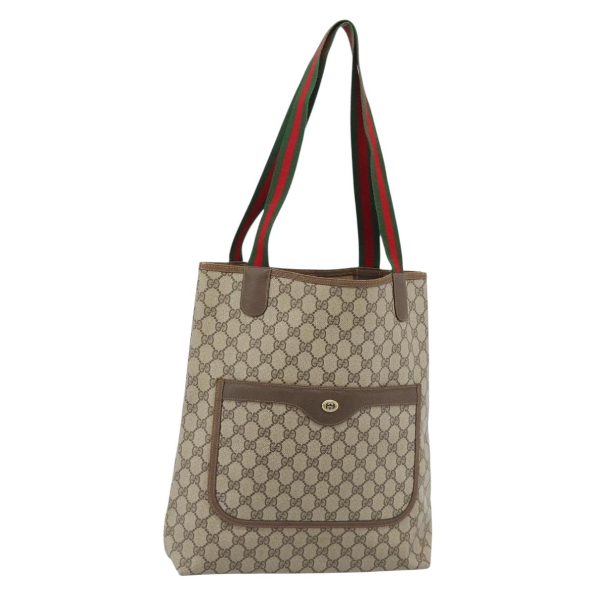GUCCI GG Supreme Web Sherry Line Tote Bag PVC Beige Red 40 02 003 Auth 184449