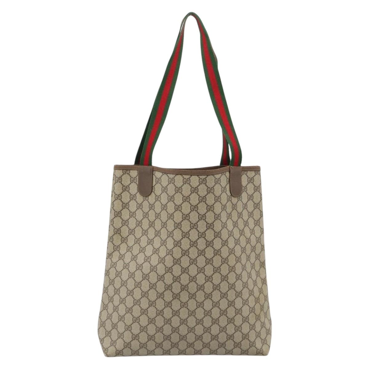 GUCCI GG Supreme Web Sherry Line Tote Bag PVC Beige Red 40 02 003 Auth 184449