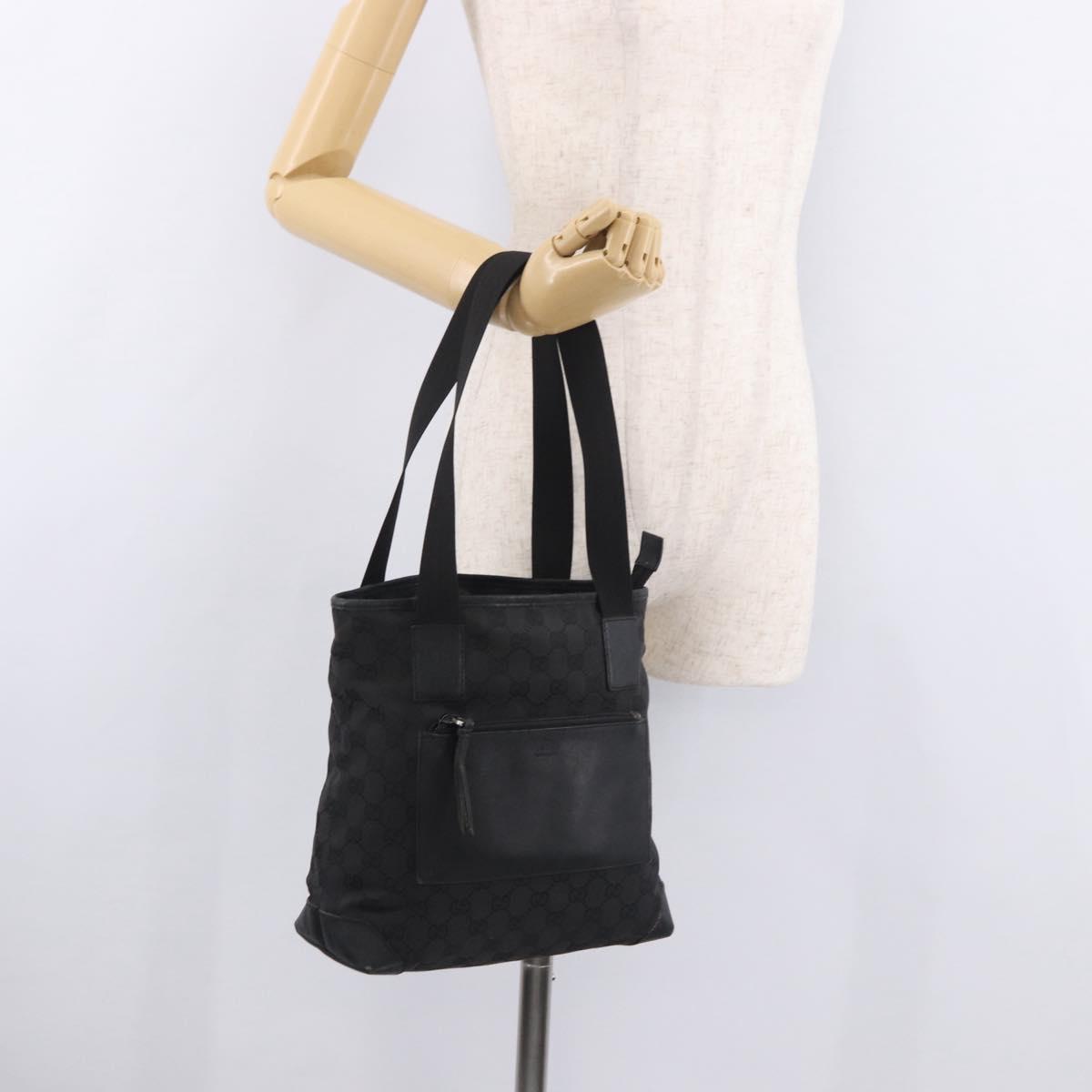 GUCCI GG Canvas Hand Bag Black Silver 28893 Auth 184450