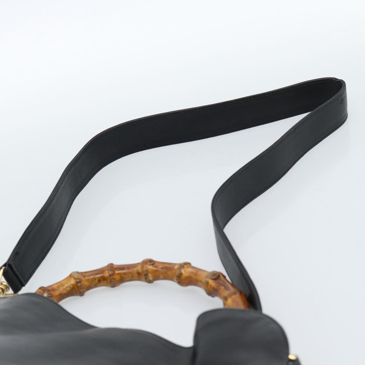 GUCCI Bamboo Hand Bag Leather 2way Black Gold 001 1638 2615 Auth 184452