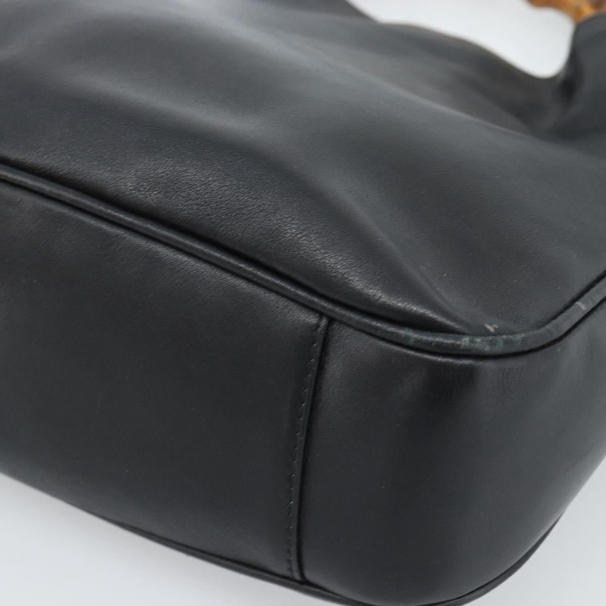 GUCCI Bamboo Hand Bag Leather 2way Black Gold 001 1638 2615 Auth 184452