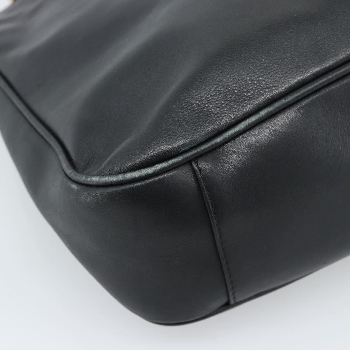 GUCCI Bamboo Hand Bag Leather 2way Black Gold 001 1638 2615 Auth 184452