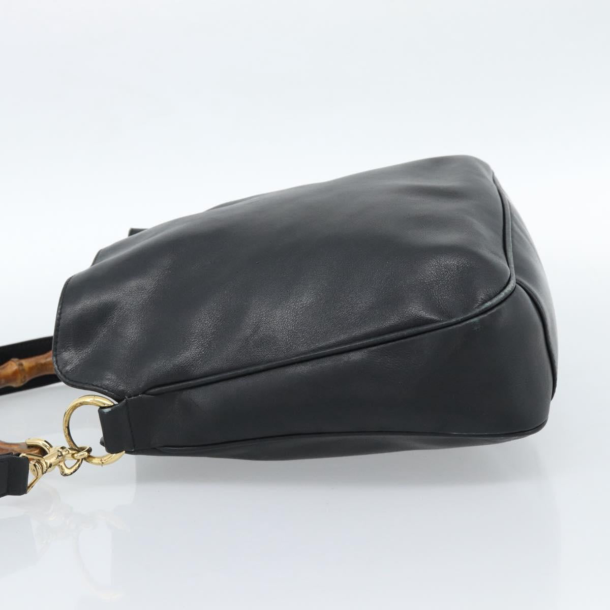 GUCCI Bamboo Hand Bag Leather 2way Black Gold 001 1638 2615 Auth 184452