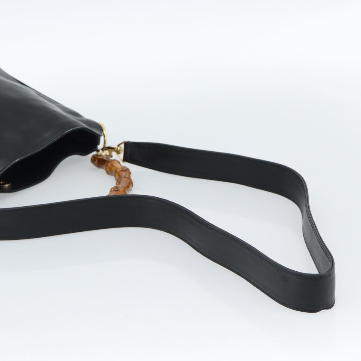 GUCCI Bamboo Hand Bag Leather 2way Black Gold 001 1638 2615 Auth 184452