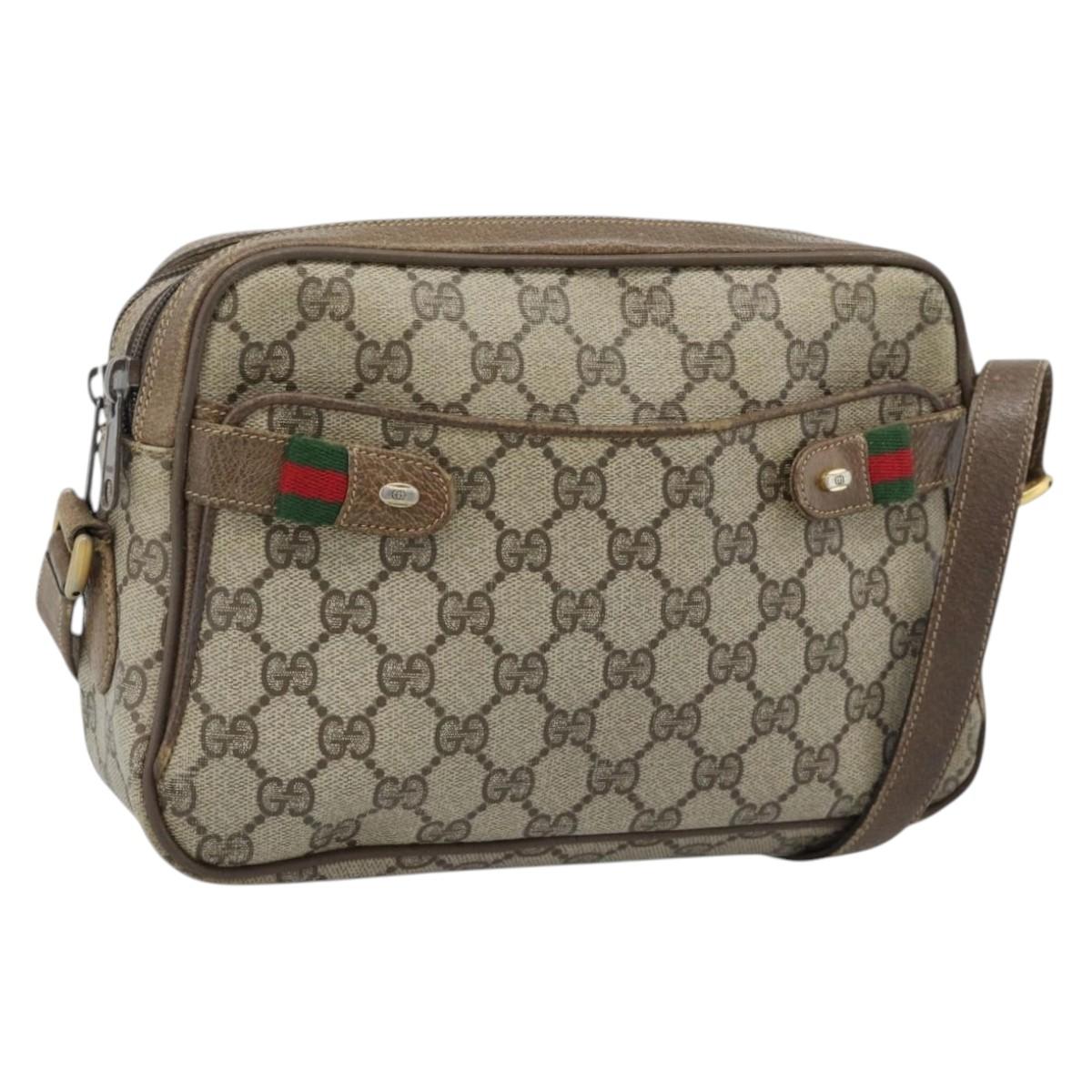 GUCCI GG Supreme Web Sherry Line Bag PVC Beige Gold 904 02 049 Auth 184454