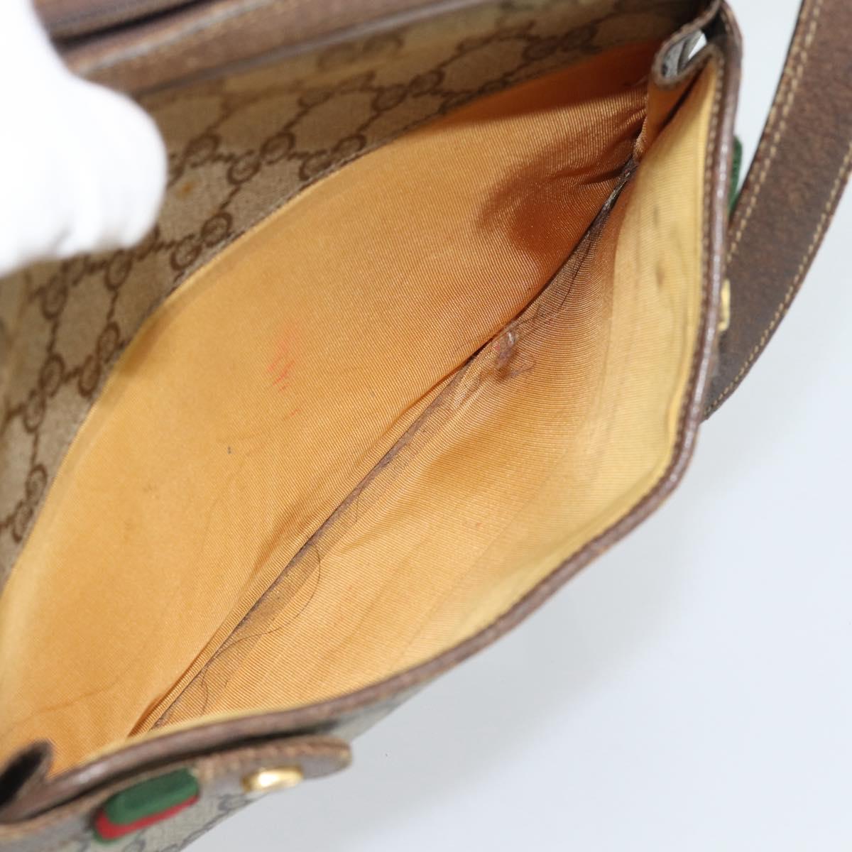 GUCCI GG Supreme Web Sherry Line Bag PVC Beige Gold 904 02 049 Auth 184454
