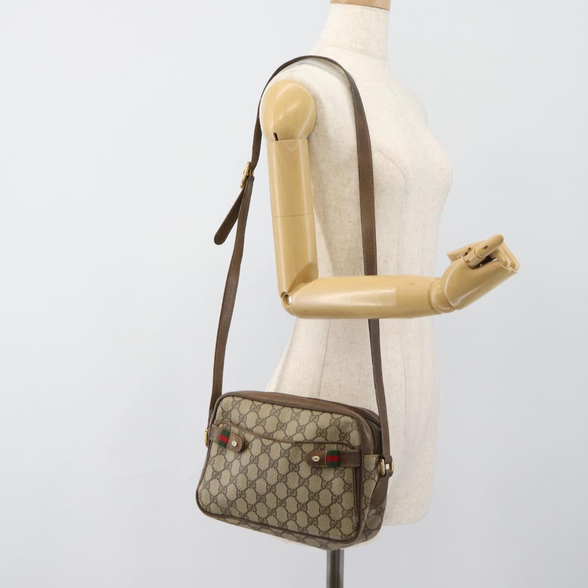 GUCCI GG Supreme Web Sherry Line Bag PVC Beige Gold 904 02 049 Auth 184454