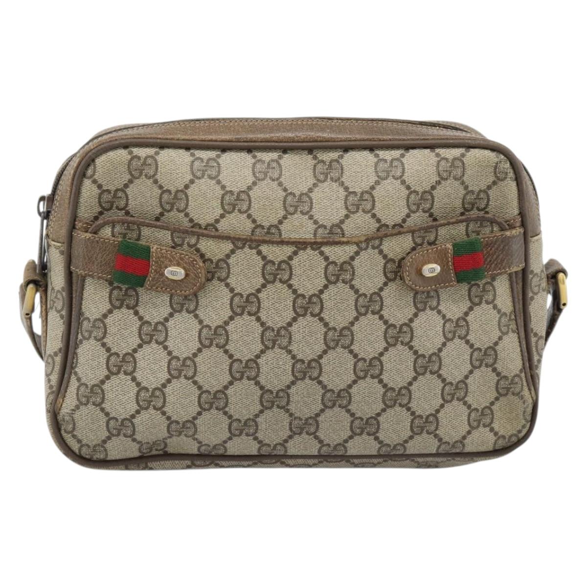 GUCCI GG Supreme Web Sherry Line Bag PVC Beige Gold 904 02 049 Auth 184454