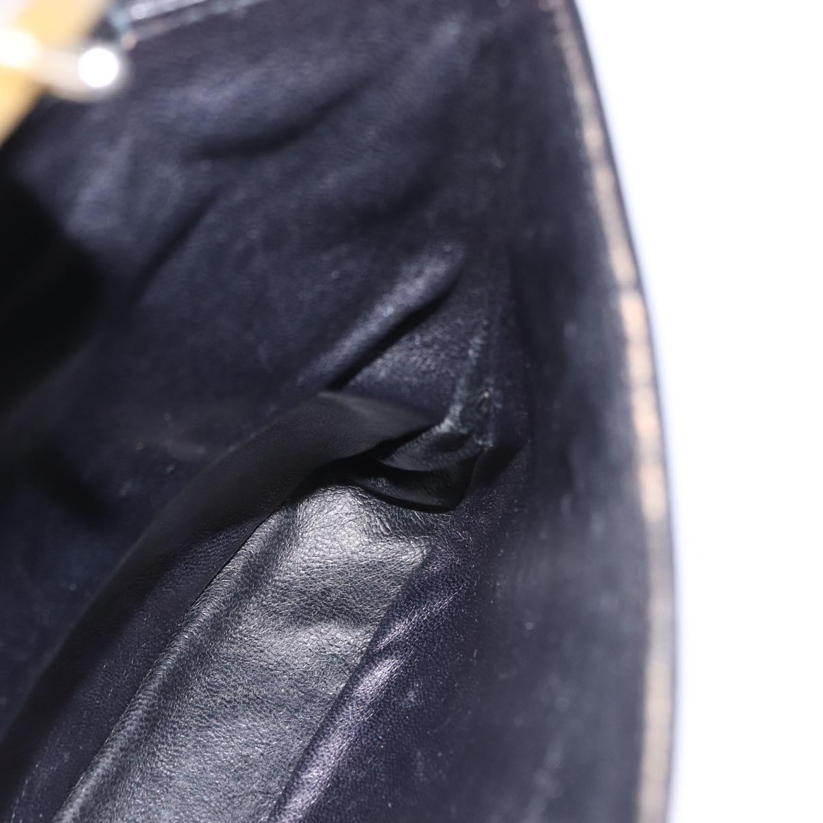 GUCCI Shoulder Bag Leather Navy Gold Auth 184456