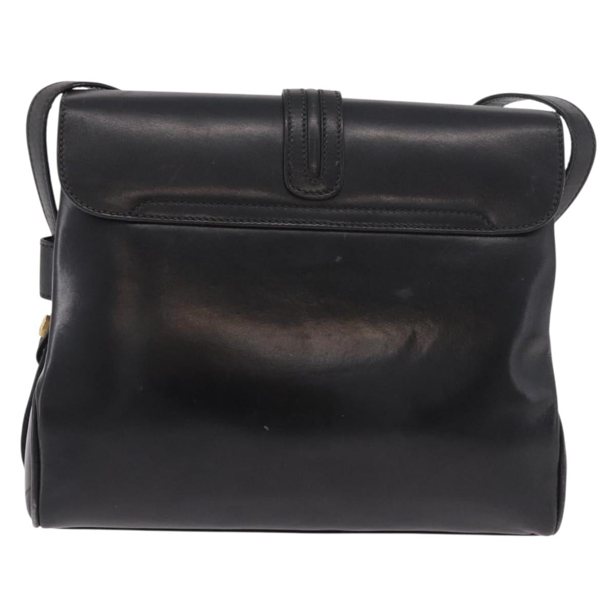 GUCCI Shoulder Bag Leather Navy Gold Auth 184456