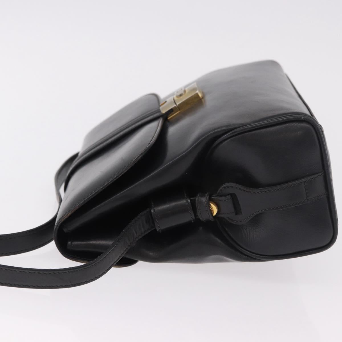 GUCCI Shoulder Bag Leather Navy Gold Auth 184456