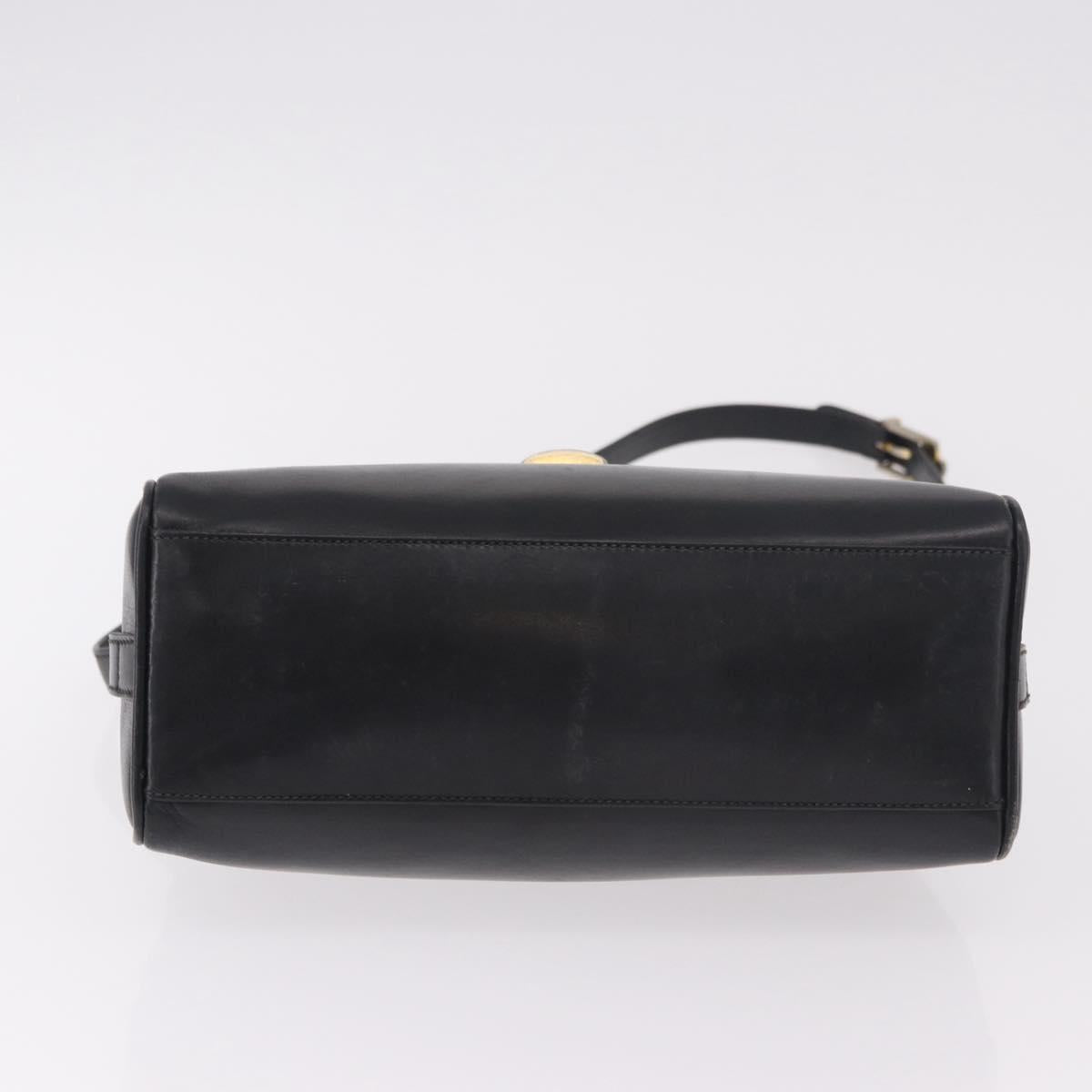 GUCCI Shoulder Bag Leather Navy Gold Auth 184456