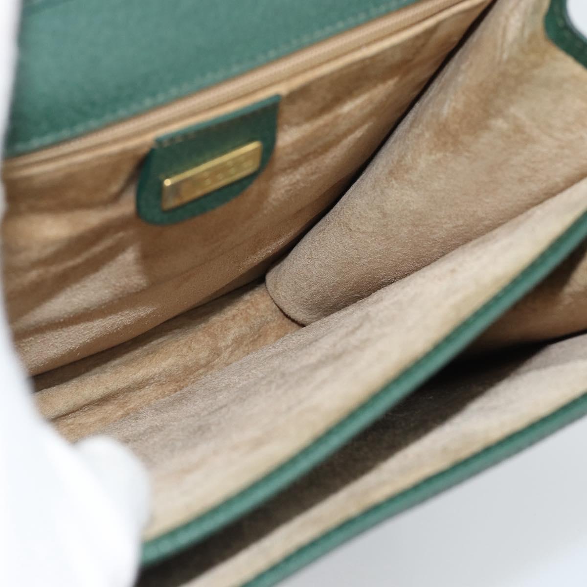 GUCCI Hand Bag Leather Green Gold Auth 184457