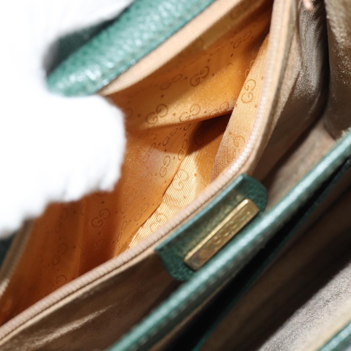 GUCCI Hand Bag Leather Green Gold Auth 184457