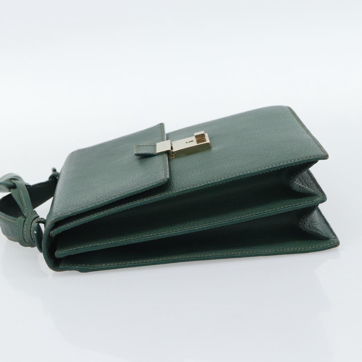 GUCCI Hand Bag Leather Green Gold Auth 184457