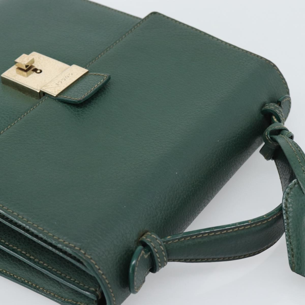 GUCCI Hand Bag Leather Green Gold Auth 184457