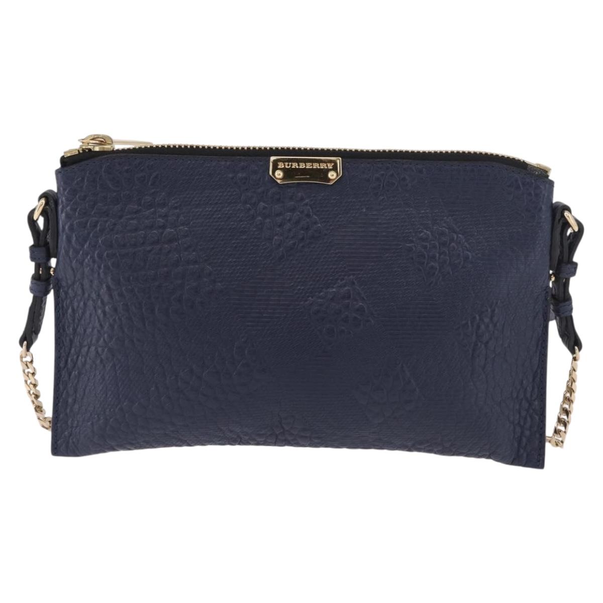 BURBERRY Shoulder Bag Leather Navy Gold Auth 184458A